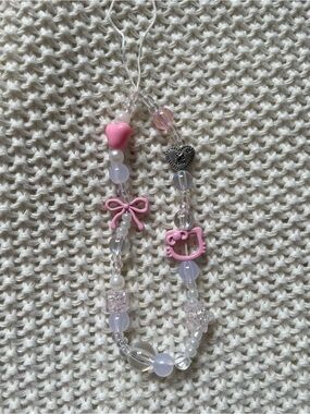 Hello Kitty Sanrio Pink Beaded Phone Charm with Heart & Bow Charms